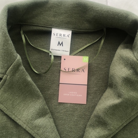 NWT Serra ladies open coatigan olive green sweater coat 🧥 with 2 pockets - Picture 2 of 8